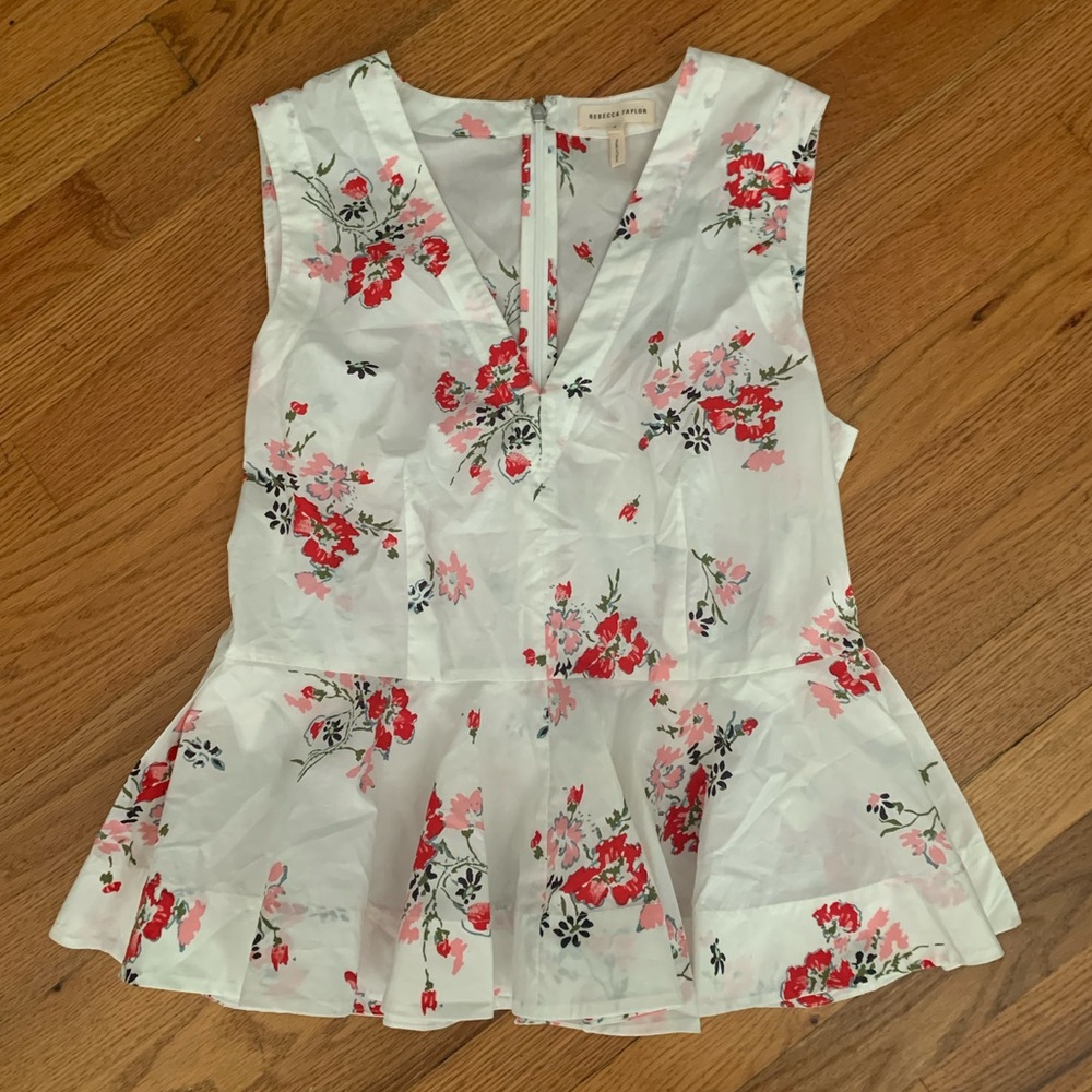 Rebecca Taylor White Floral Peplum Top - Sz 4 - Ret: $275